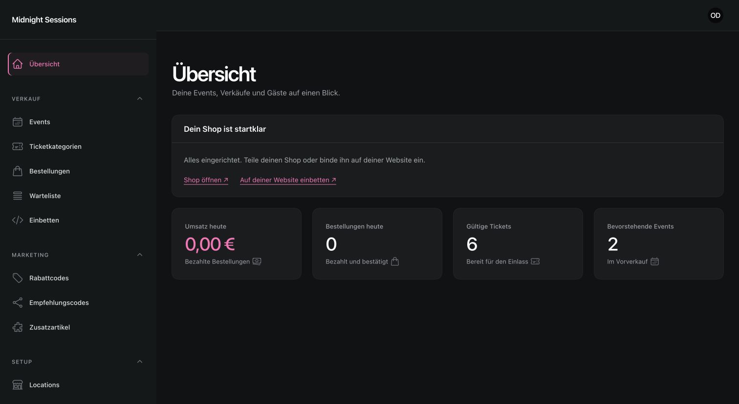 Originalansicht des OGV Web-Managers mit lokalem Demo-Veranstalter